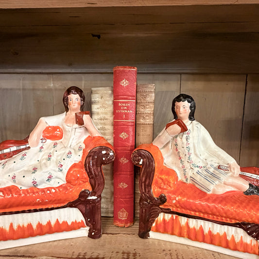Pair Staffordshire Bookends Statues