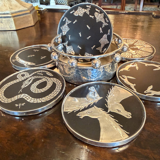 Art Sculpture Coasters Silverplate by Emilla Castillo Set