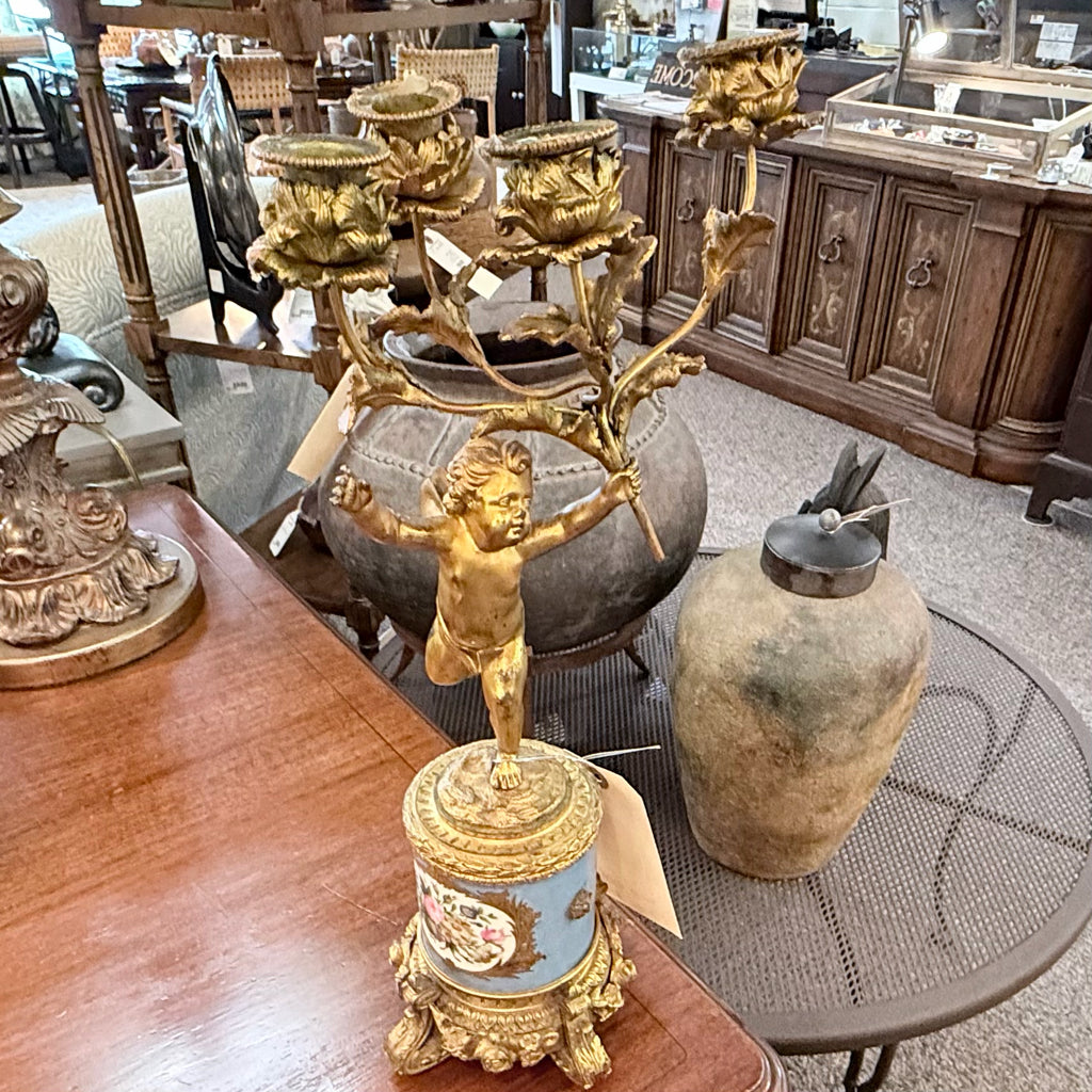 Antique Candleabra Gilt Bronze & Enamel