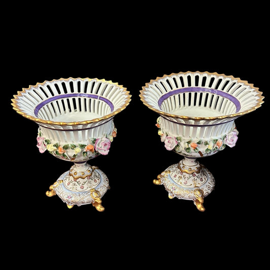 Pair Antique RK German Pierced Urns