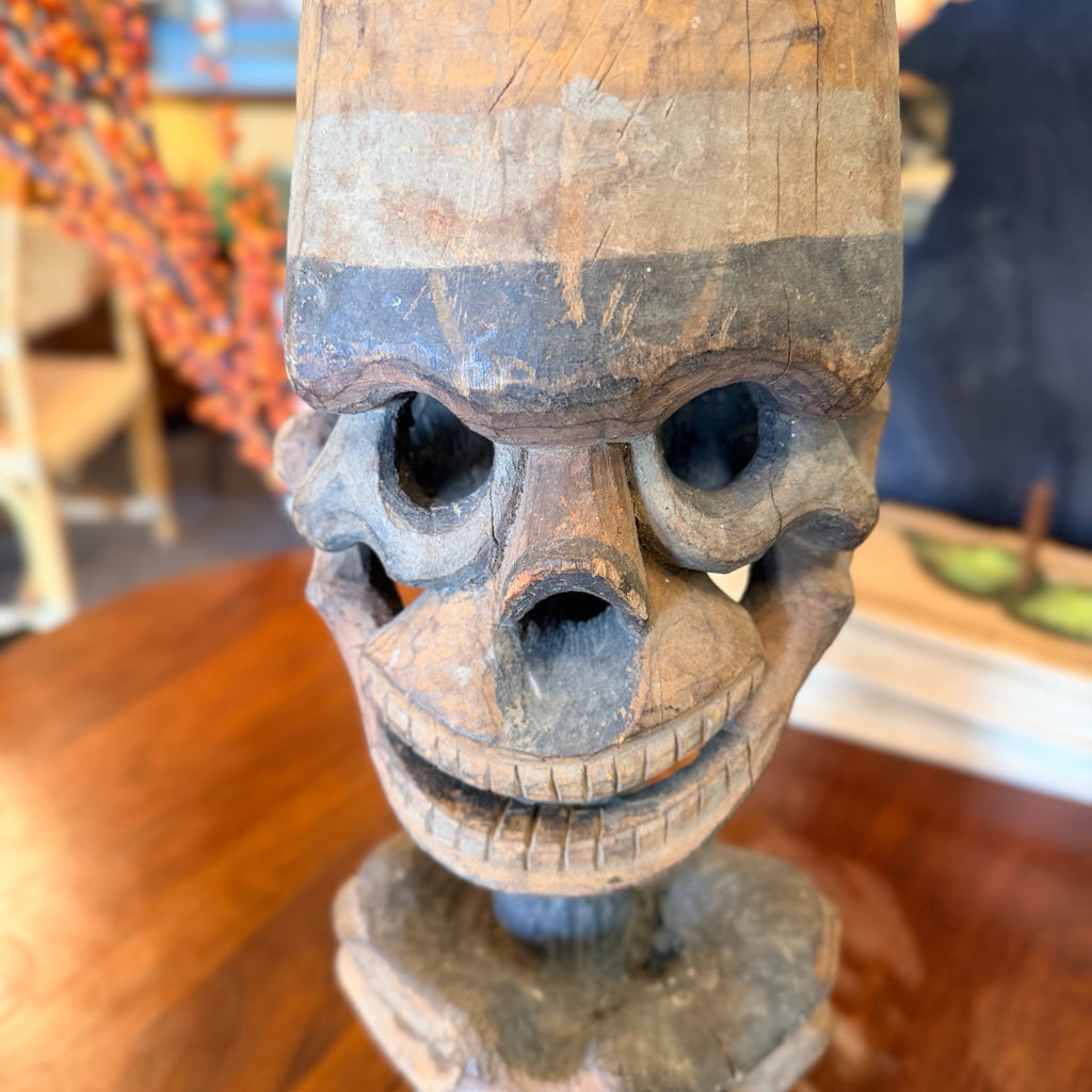 Wood Skkull Statue Vintage Papau New Guinea