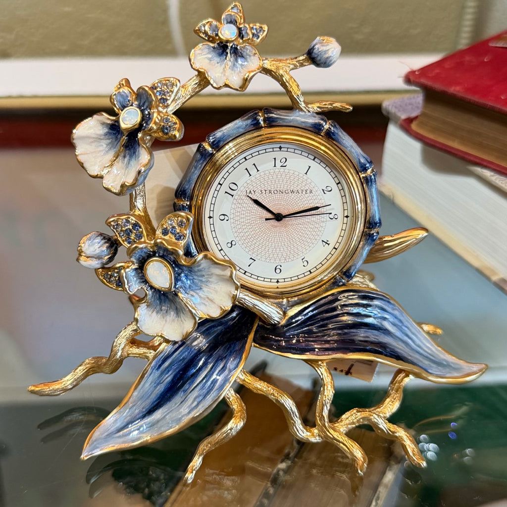 Jay Strongwater Tara Orchid Table Clock