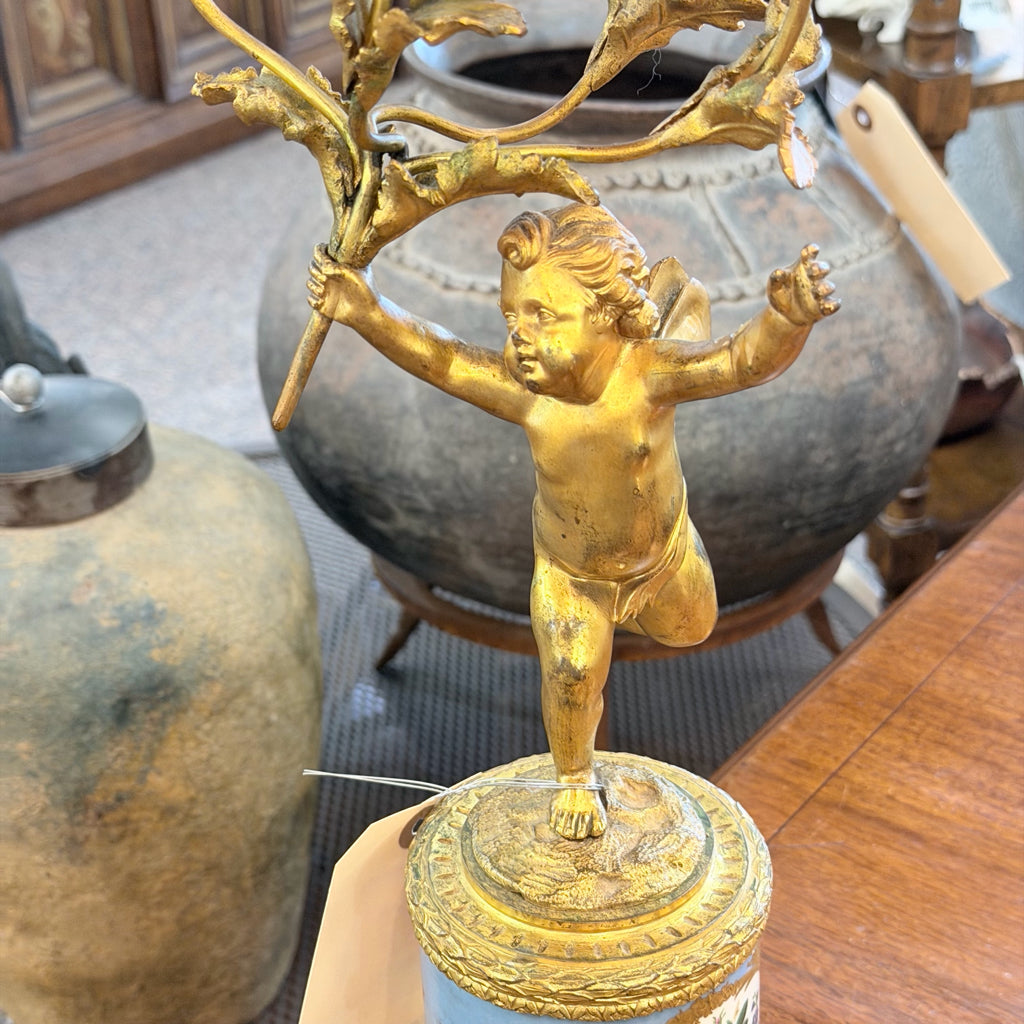 Antique Candleabra Gilt Bronze & Enamel