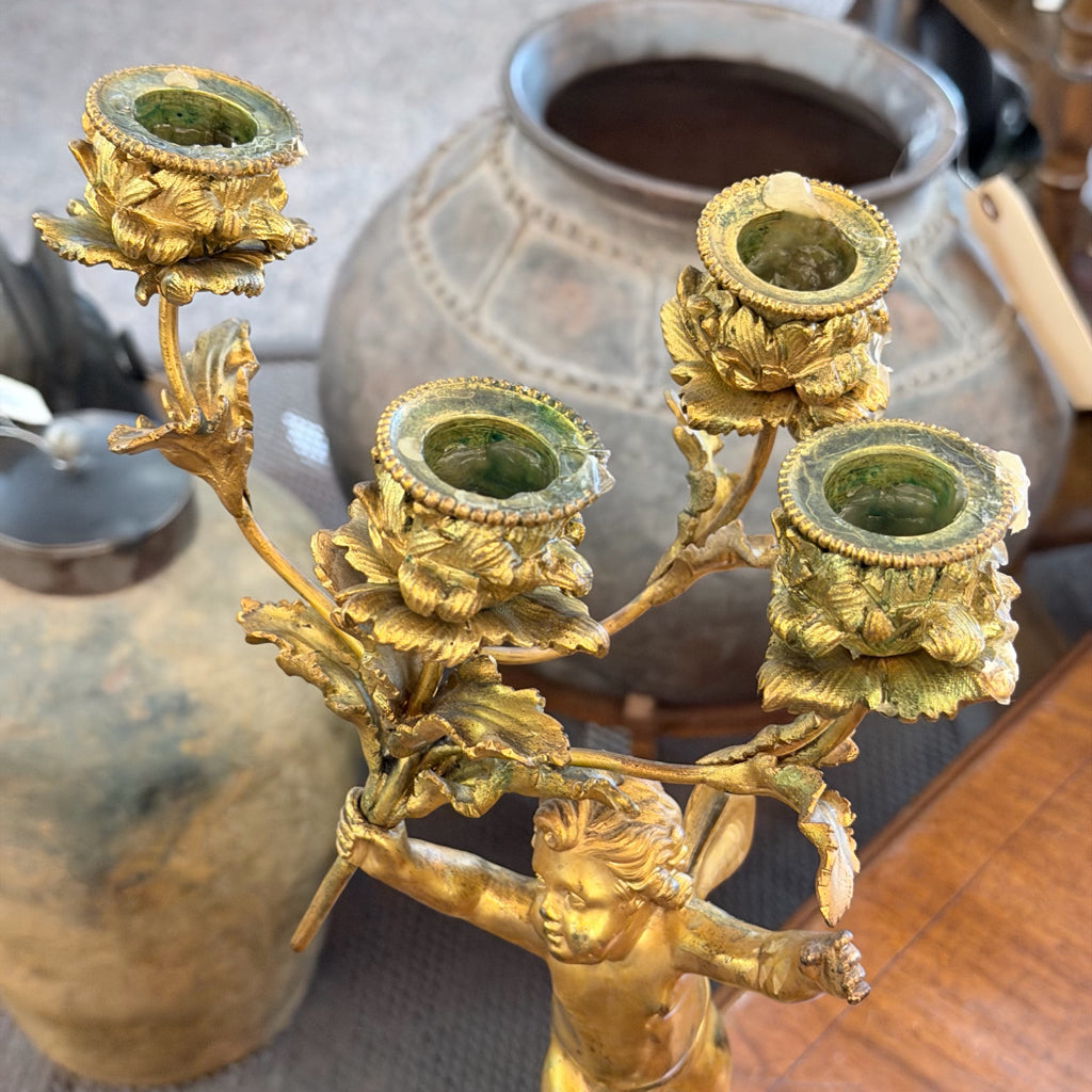 Antique Candleabra Gilt Bronze & Enamel