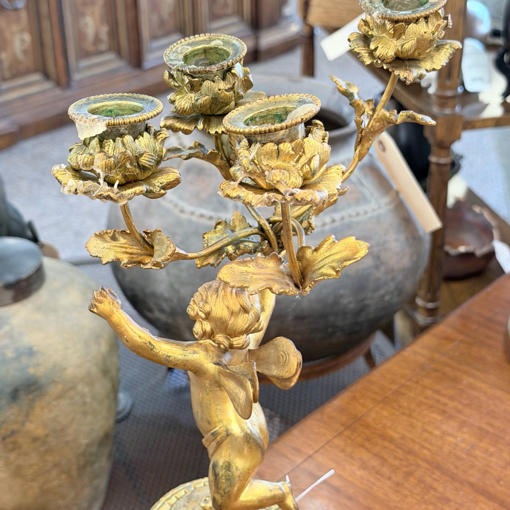 Antique Candleabra Gilt Bronze & Enamel