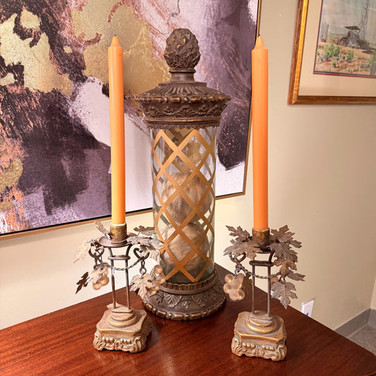 Candlesticks Pair Vintage Grape Leaf