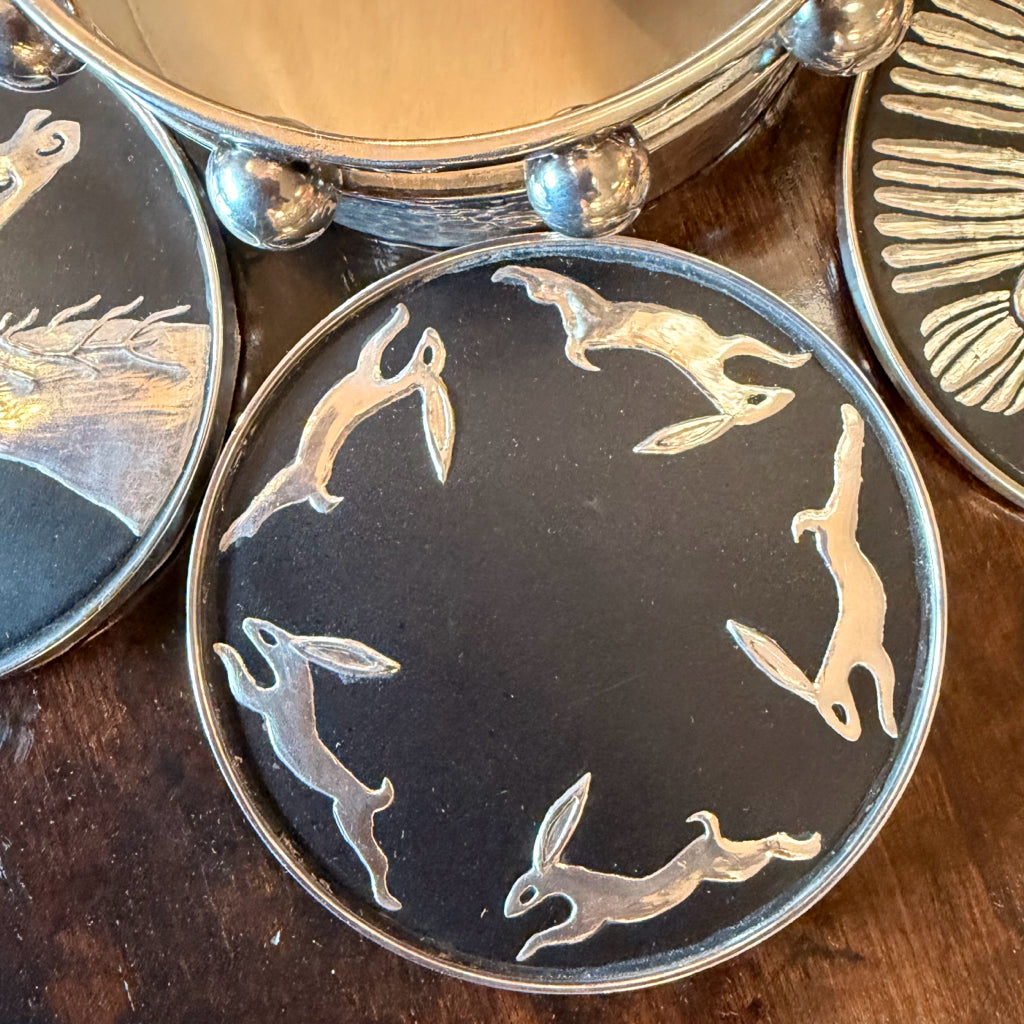 Art Sculpture Coasters Silverplate by Emilla Castillo Set