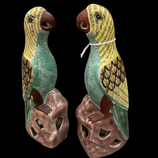 Pair Vintage Parrot Ceramic Sculptures